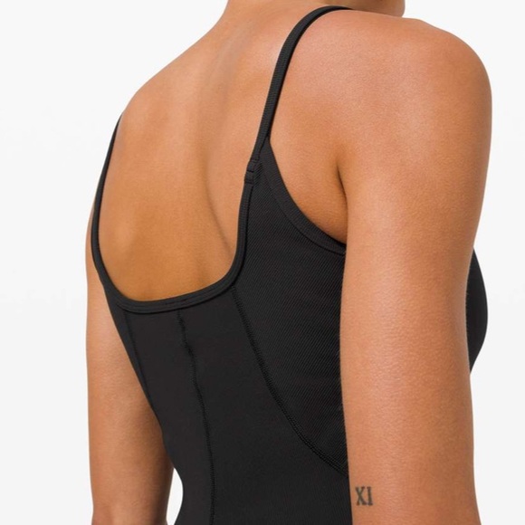 LULULEMON Black Ribbed Contoured Yoga Unitard 6" Bodysuit One Piece Romper 4 - Picture 2 of 9